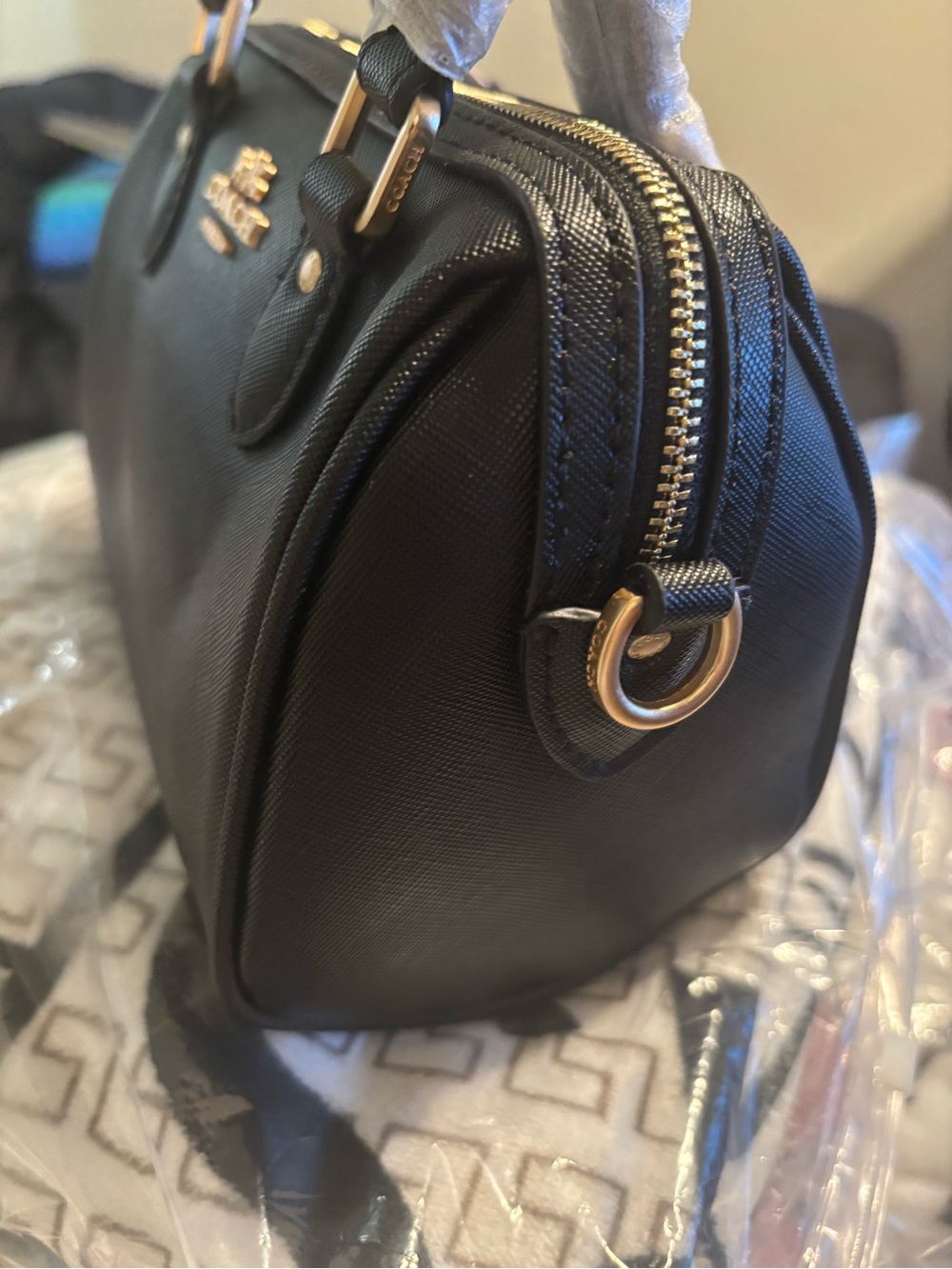 Black Saffiano Satchel with Gold-Tone Hardware